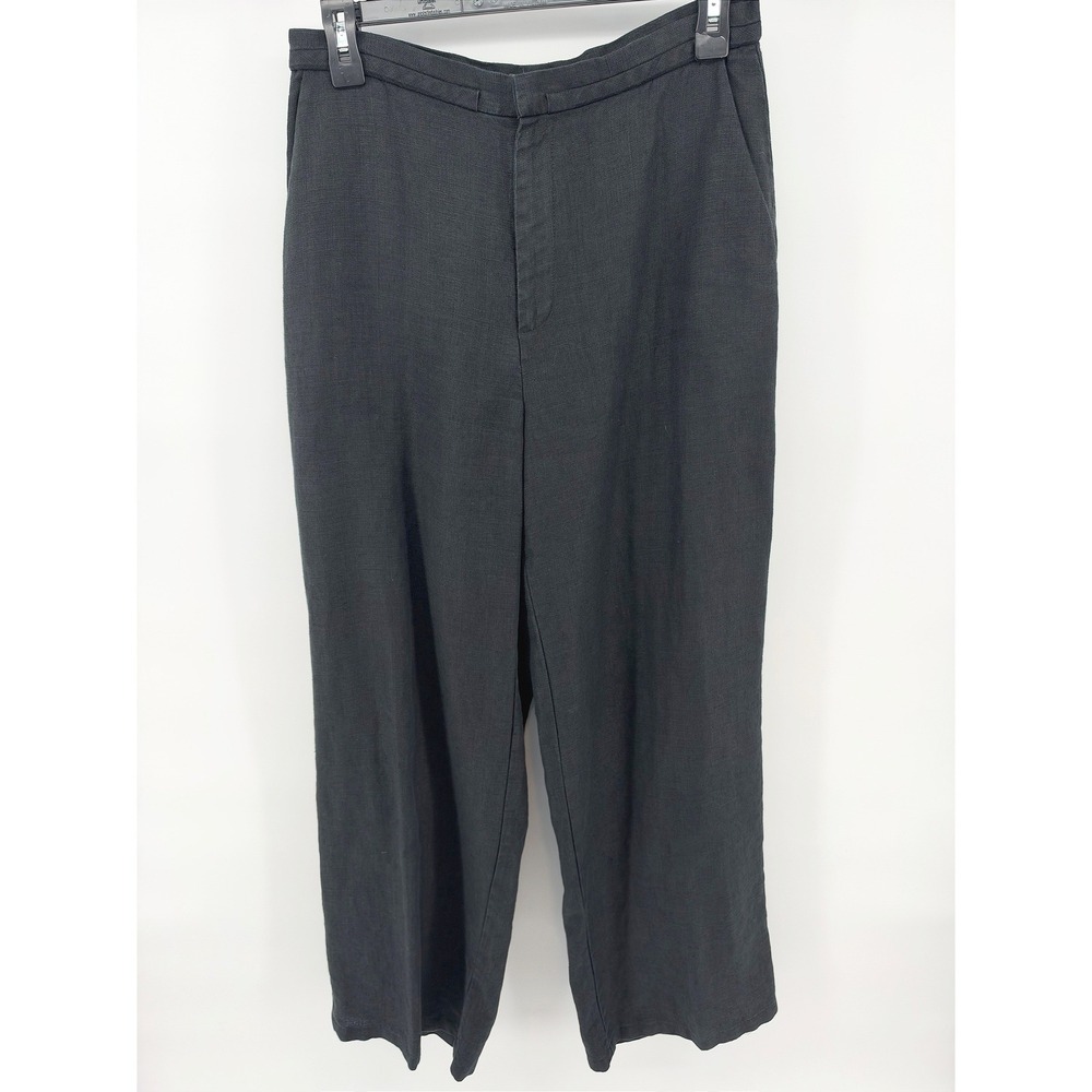 Banana Republic High Rise 100% Linen Trousers Black Straight Leg 10 Quiet Luxury